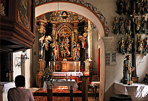 内景,小教堂,巴洛克,主祭台,圣坛,十四,右边,16世纪,上弗兰科尼亚,巴伐利亚,德国,欧洲