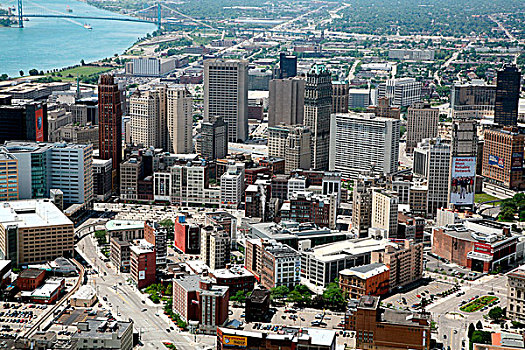 俯视,历史,地区,市区,底特律,河,背景