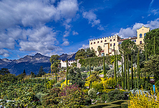 花园,城堡,梅拉诺,南蒂罗尔,意大利,欧洲