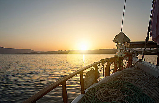 风景,剪影,船,日落,海上,卡帕多西亚,安纳托利亚,土耳其