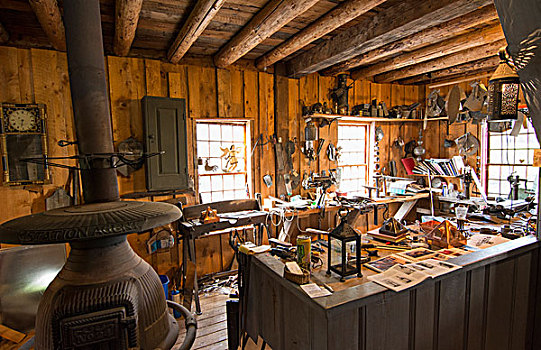 佛蒙特州,著名,老,博物馆,1780年,室内,锯木场,锡,店,工具