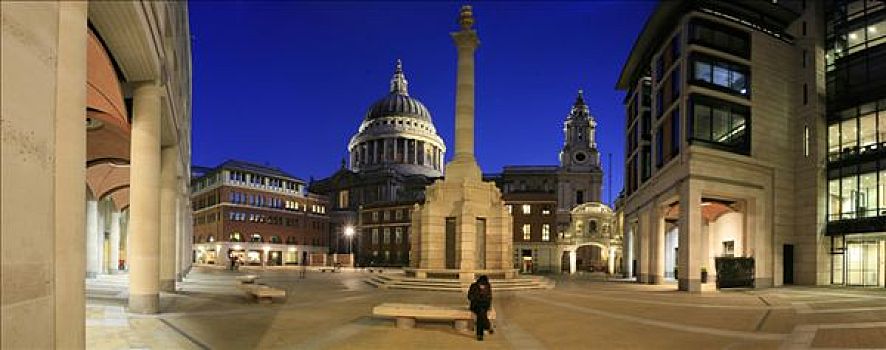 雕塑,圣保罗大教堂,背影,伦敦,英格兰,英国