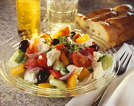 希腊沙拉,彩色,蔬菜,羊乳酪