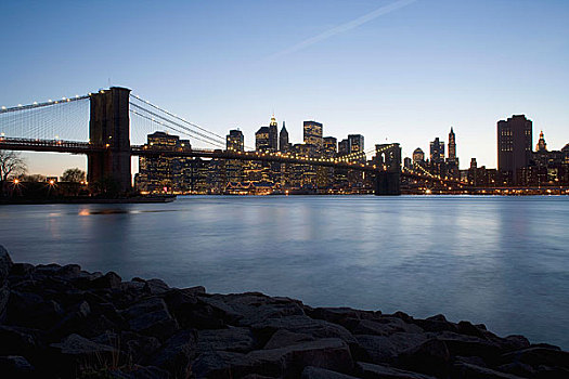 布鲁克林大桥,曼哈顿,日落,纽约
