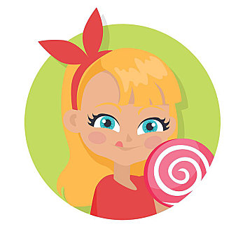 女孩,长发,红色,大,棒棒糖,顶着,吸吮,糖果,头像,漂亮,女性,人,蓝眼睛