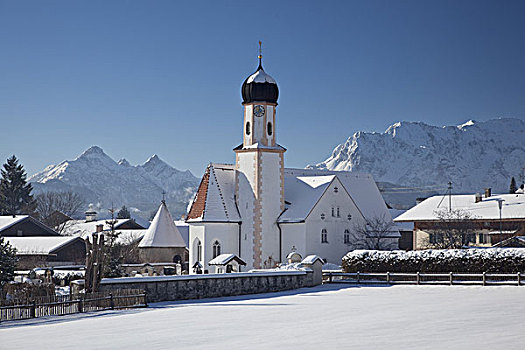 教区教堂,山脉,背景,巴伐利亚,德国