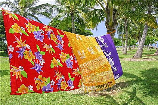 夏威夷,瓦胡岛,活力,彩色,热带,印花方巾,吹,棕榈树