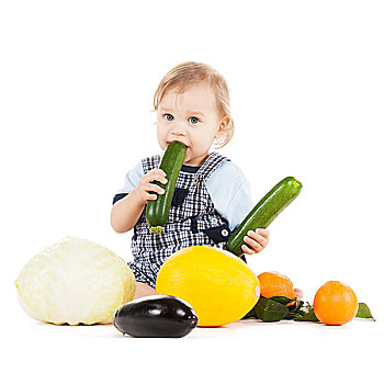 孩子,健康概念,可爱,幼儿,果蔬,吃,南瓜
