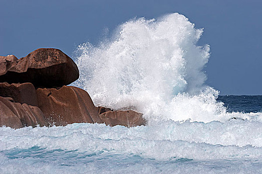 海浪,涡流,海洋,花冈岩,石头,拉迪格岛,印度洋,塞舌尔,非洲