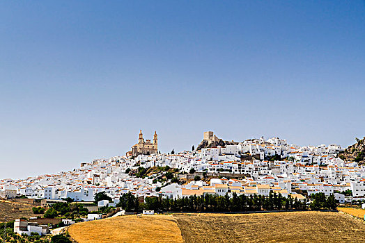 白色,乡村,教堂,摩尔风格,城堡,奥维拉,省,安达卢西亚,西班牙,欧洲