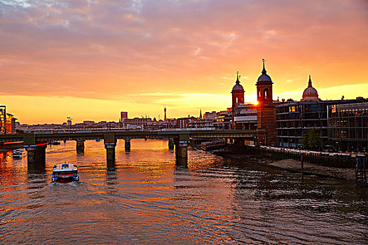 伦敦,日落,泰晤士河,大教堂,英格兰