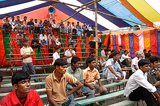 观众,看,马戏团,展示,达卡,孟加拉,七月,2008年