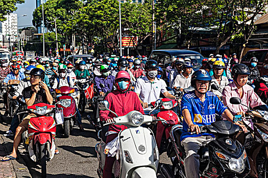 轻型摩托车,途中,交通,胡志明市,越南,亚洲