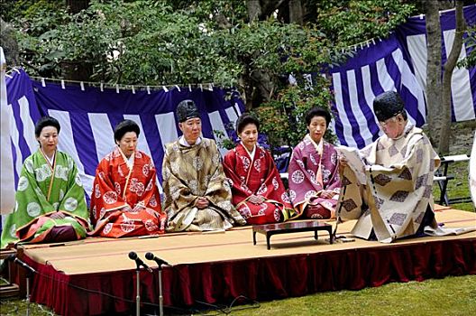 女人,牧师,和服,时期,日本神道,祈祷,节日,神祠,京都,日本,亚洲