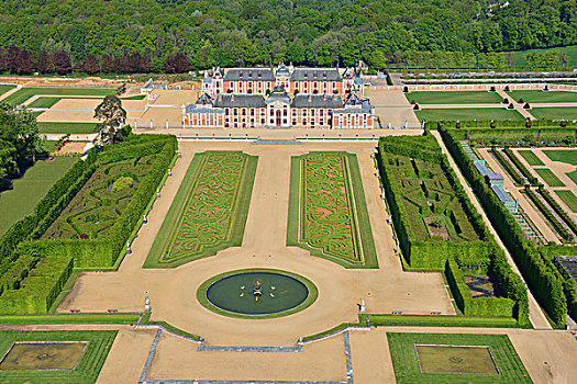 法国,上诺曼底大区,城堡,世纪,整修,装修工,花园,航拍