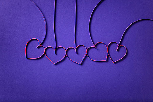 纸,花,心形,紫色背景,情人节