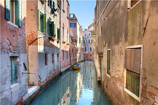 小,运河,老,红砖,房子,威尼斯,意大利