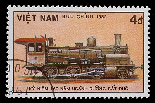 邮票,越南,展示,火车头
