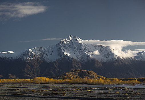 景色,顶峰,河,秋天,阿拉斯加