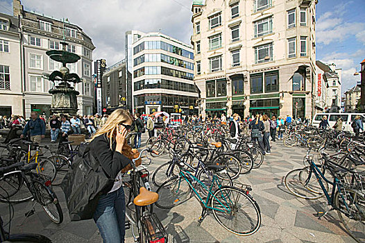 自行车停放,购物街,广场,哥本哈根,丹麦