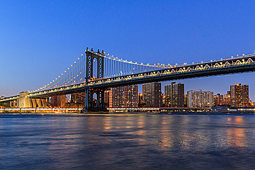 光亮,曼哈顿大桥,黄昏,东河,曼哈顿,纽约,美国,北美