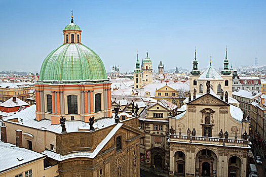 捷克共和国,波希米亚,布拉格,冬天,教堂,圣徒,城市,尖顶,旧城桥塔