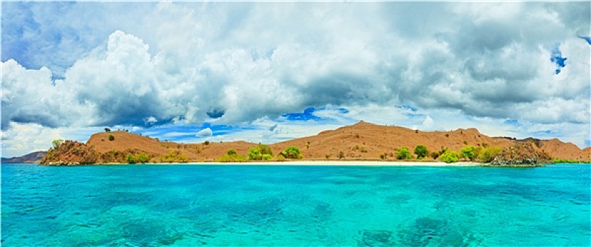 红色,海滩,全景