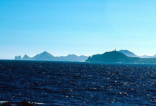 海洋,山脉,背景,卡波圣卢卡斯,北下加利福尼亚州,墨西哥