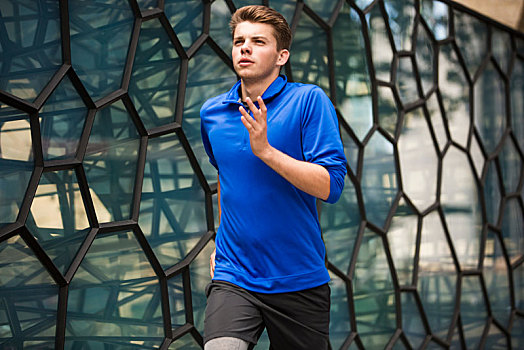年轻,跑步,慢跑,过去,玻璃墙,伦敦,英国