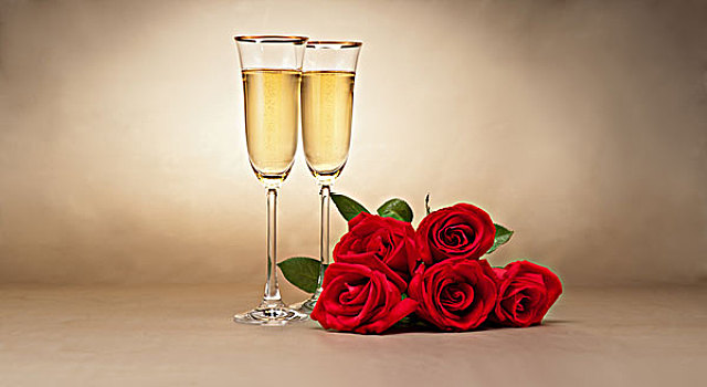 香槟酒杯,玫瑰
