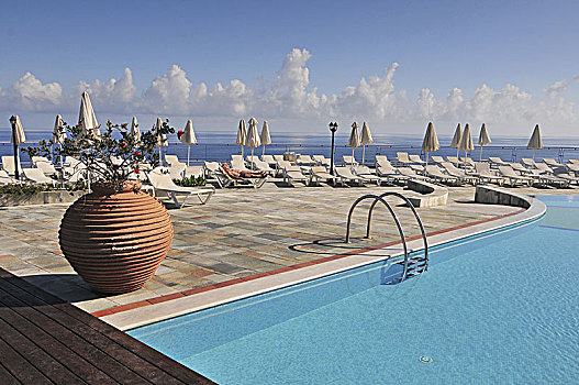 全景,酒店,奢华,无限,游泳池,邀请,浸,远眺,克里特岛,爱琴海