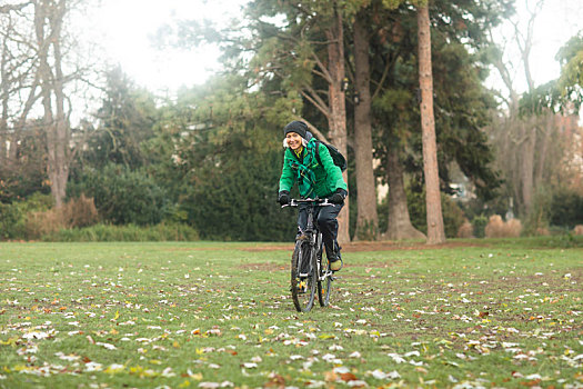 成年,女人,骑自行车,公园
