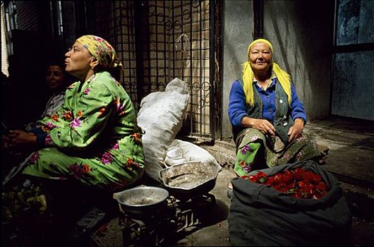 乌兹别克,女人,销售,红椒,菜市场