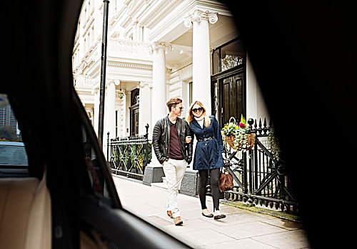 车窗,风景,年轻,情侣,漫步,街上,伦敦,英格兰,英国