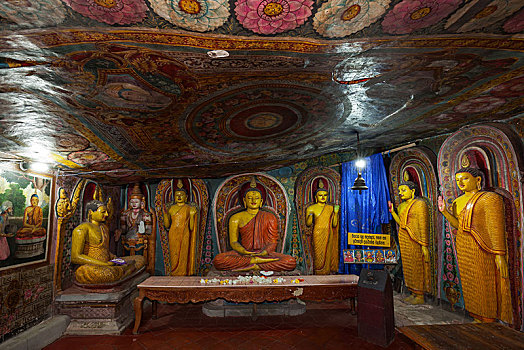 佛像,壁画,室内,石头,庙宇,中央省,斯里兰卡,亚洲