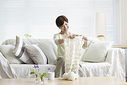 女人,沙发,编织品