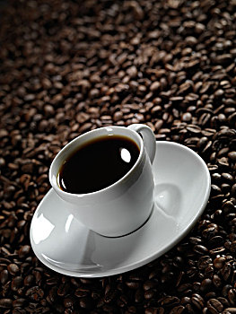 白色,咖啡杯,碟,煮咖啡,咖啡豆,背景