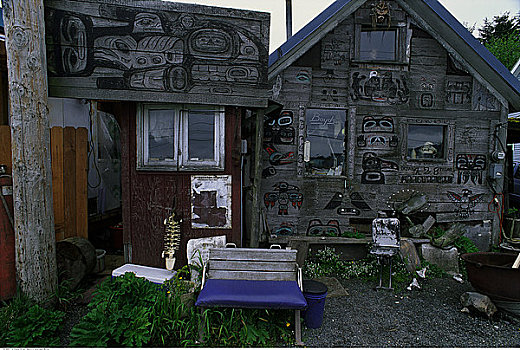土著,房子,雕刻,努特卡,阿拉斯加,美国
