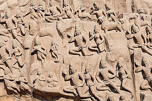 浅浮雕,下降,恒河,马哈巴利普兰,马哈拉里普林,泰米尔纳德邦,印度,亚洲