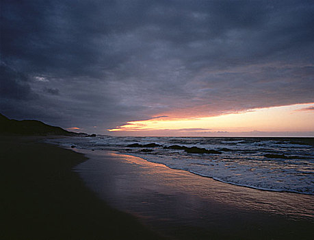 日落,云,上方,海滩,南非
