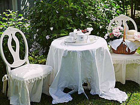 喜庆,成套餐具,茶,篮子,遮盖,椅子,花园