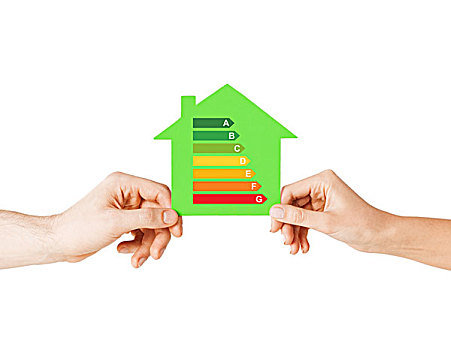 节能,房地产,家,概念,特写,情侣,拿着,绿色,纸,房子,能量,效率,评定