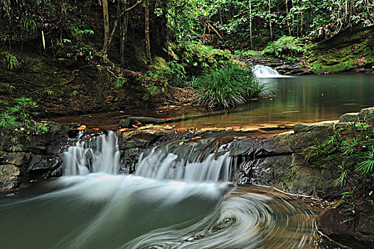 河流,瀑布,上方,砂岩,层次,山,国家公园,婆罗洲,马来西亚