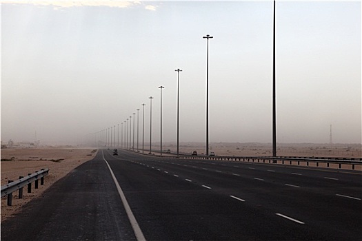公路,卡塔尔,沙暴,中东