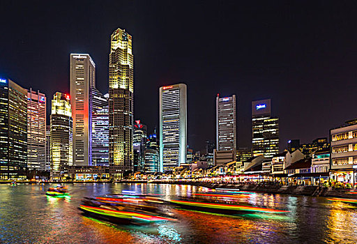 风景,新加坡河,天际线,夜晚,新加坡,东南亚