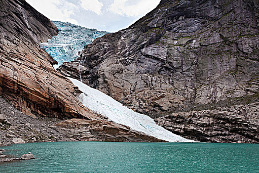冰河,崎岖,山,水边,挪威