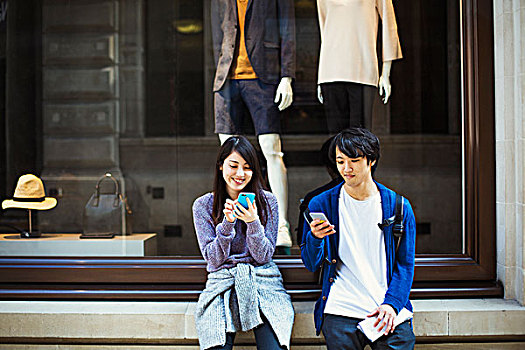 年轻,日本,男人,女人,享受,白天,室外,伦敦,智能手机