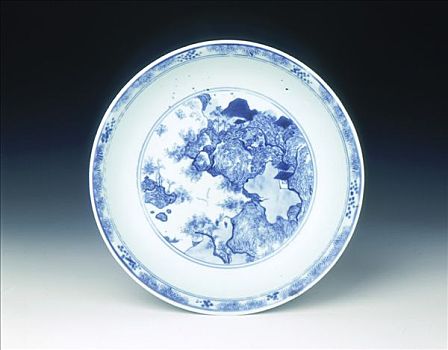 蓝色,白色,盘子,早,康熙时期,清朝,瓷器,艺术家,未知