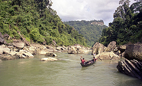 河,下面,山,树林,陆地,孟加拉,2005年