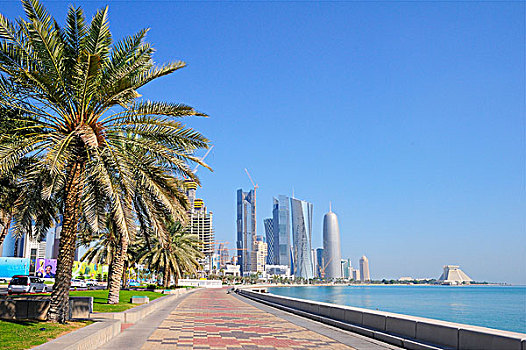 多哈,滨海路,摩天大楼,商务区,西部,湾区,卡塔尔